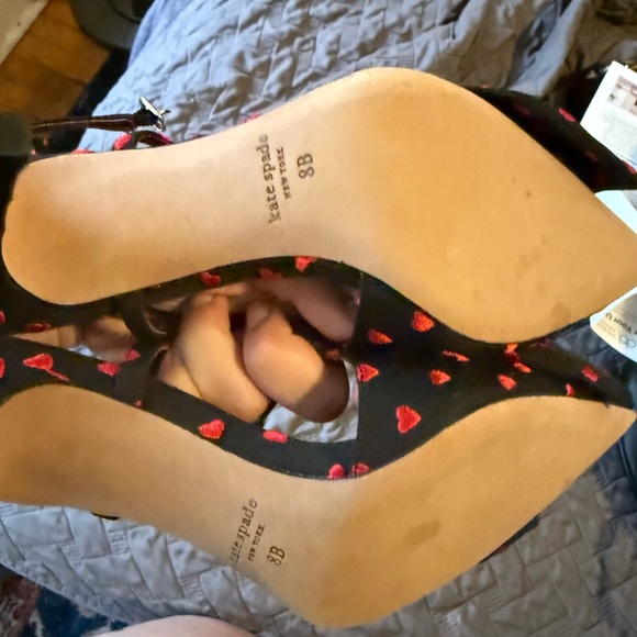 Kate Spade Sheela Black Heels with Red Heart Accents - Picture 3 of 5